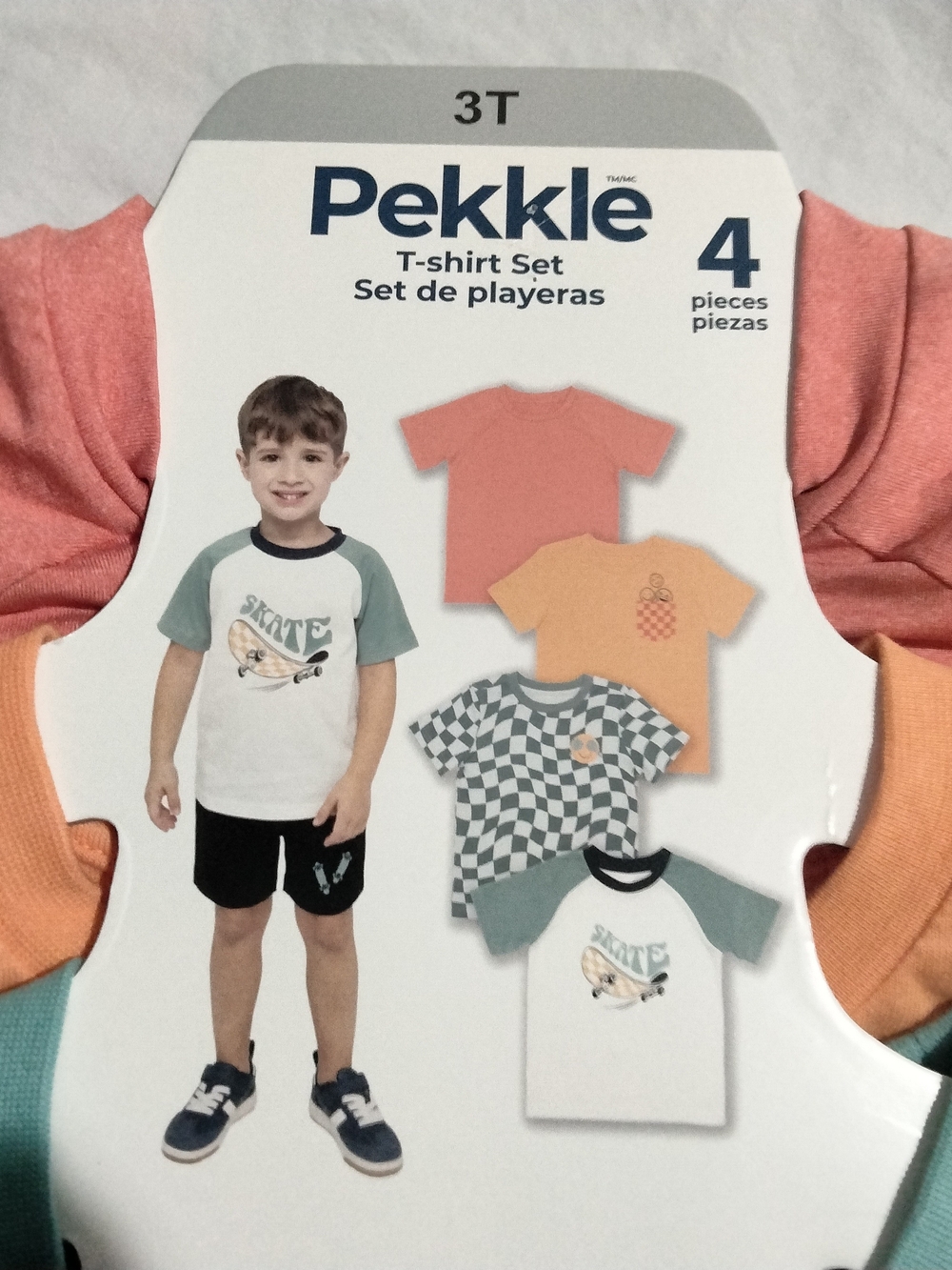 Pekkle Toddler Boy 4-Piece T-Shirt Set Size 3T Orange Green Skate